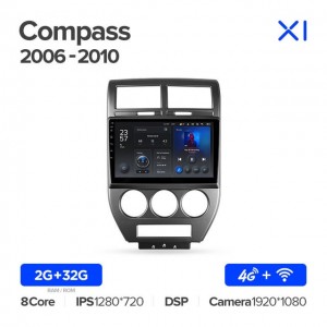 Штатная автомагнитола на Android TEYES X1 для Jeep Compass 1 MK 2006-2010 2/32gb