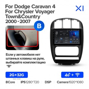 Штатная автомагнитола на Android TEYES X1 для Chrysler Voyager RG, Town&Country RS 2000-2007 (Версия B) 2/32gb